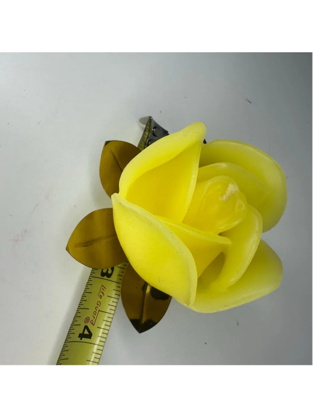 Vintage Yellow Rose Flower Candle with Gold Holder Base
